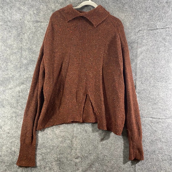 Tibi Sweater Small Terracotta Brown Tweed Knit Oversized Turtleneck Long Sleeve - Picture 3 of 13